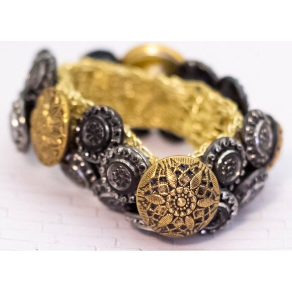 6 inch, Vintage Floral Charm Two Tone Elegant Bracelet - V28 - Picture 2 of 3